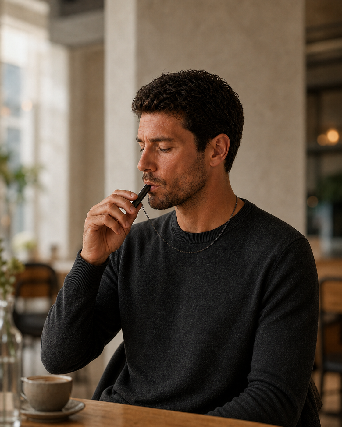 Illustrative demonstration of a single RESET breathing pendant held at the lips