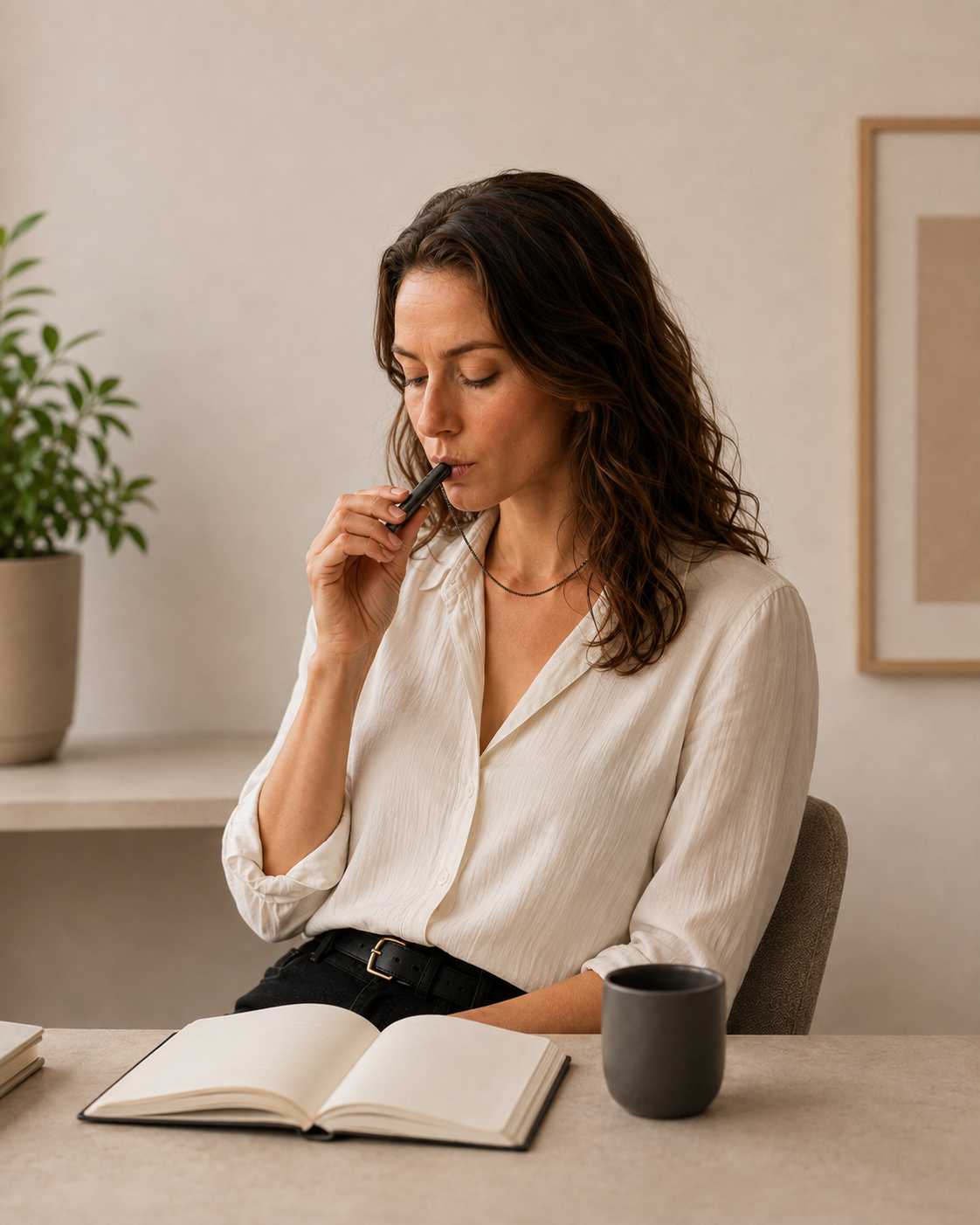 Illustrative demonstration of a single RESET breathing pendant held at the lips