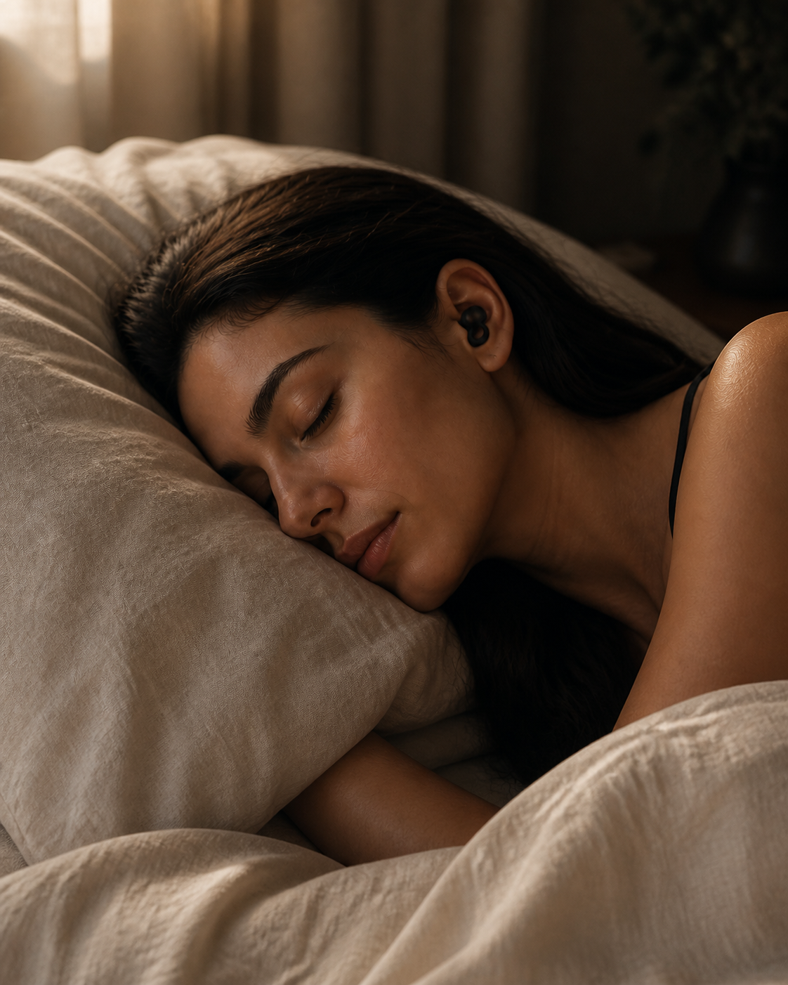 Woman sleeping comfortably with QEVIQ Quiet