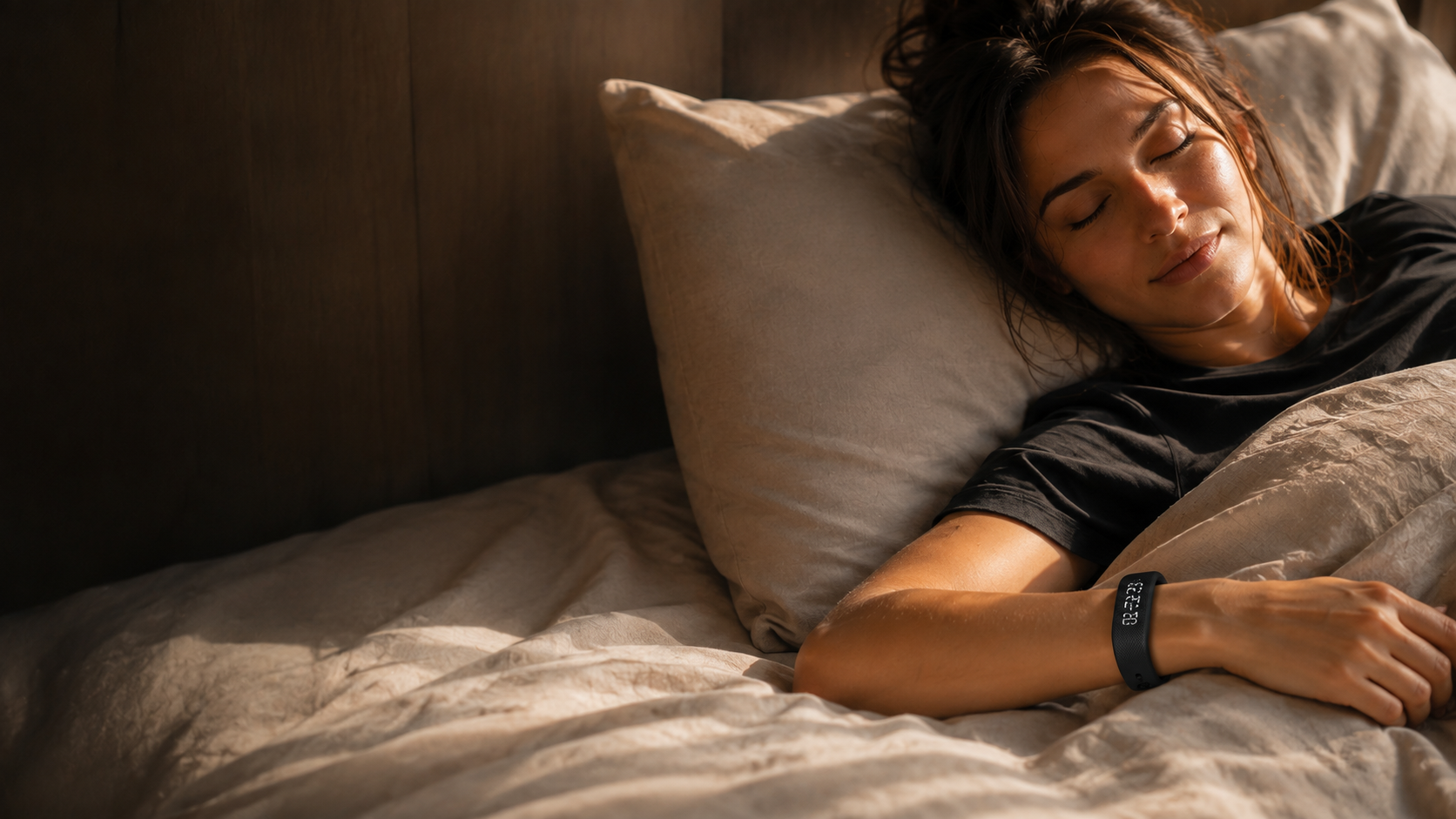Woman feeling the QEVIQ Rise signal on her wrist