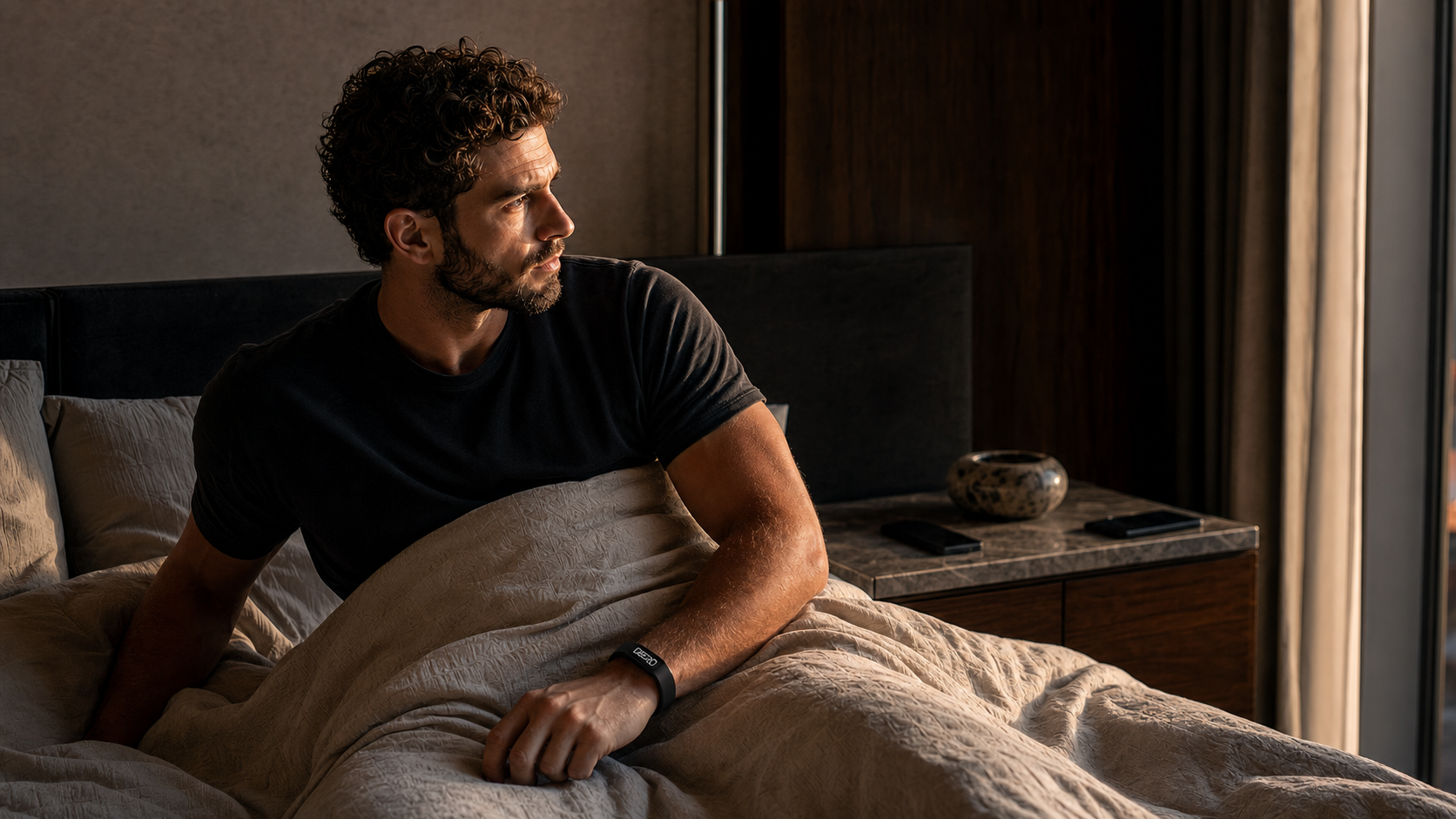 Heavy sleeper waking with QEVIQ Rise on his wrist