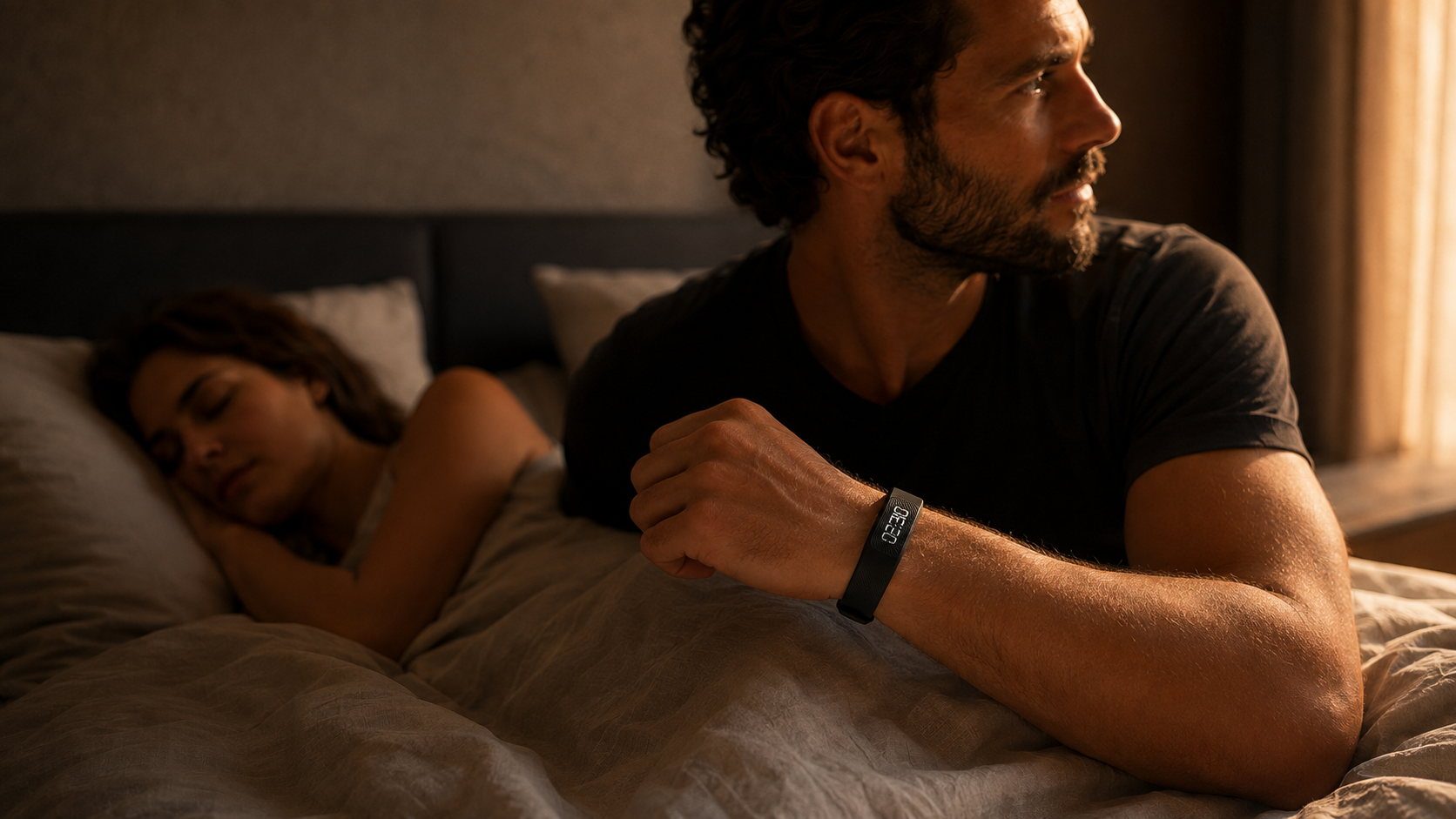 Person feeling the QEVIQ Rise signal while their partner sleeps