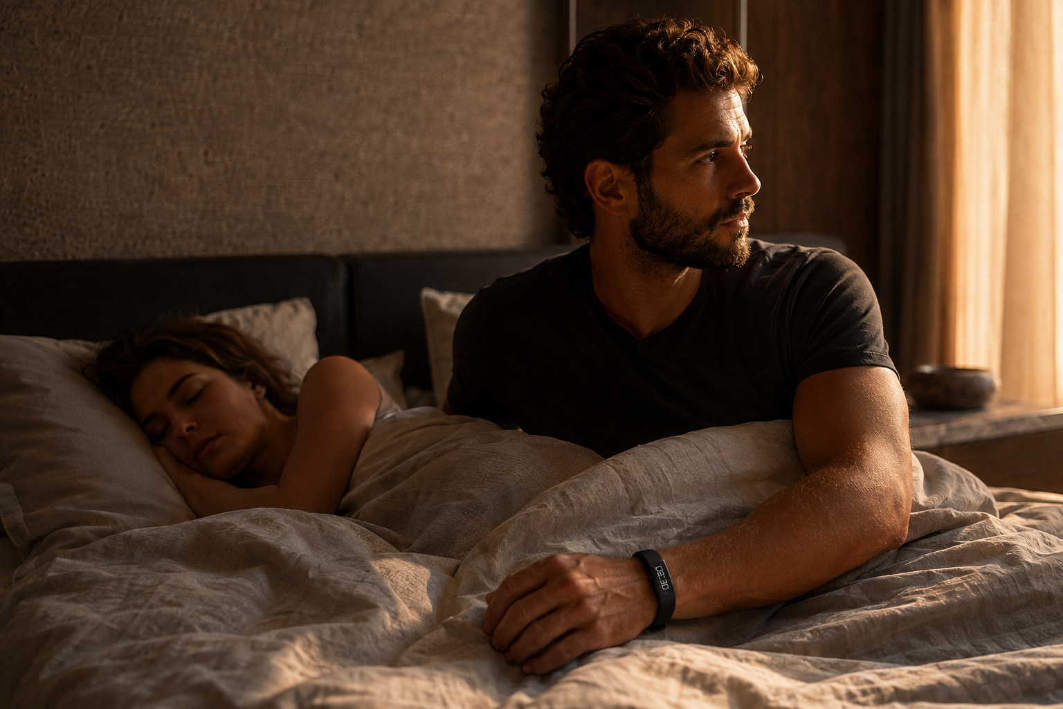 Person waking quietly with QEVIQ Rise while their partner sleeps